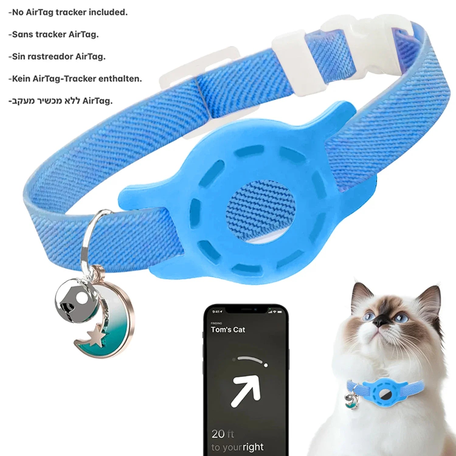 Fashion Airtag Cat Collar — Adjustable with Bell & Anti-Lost Tag Holder
