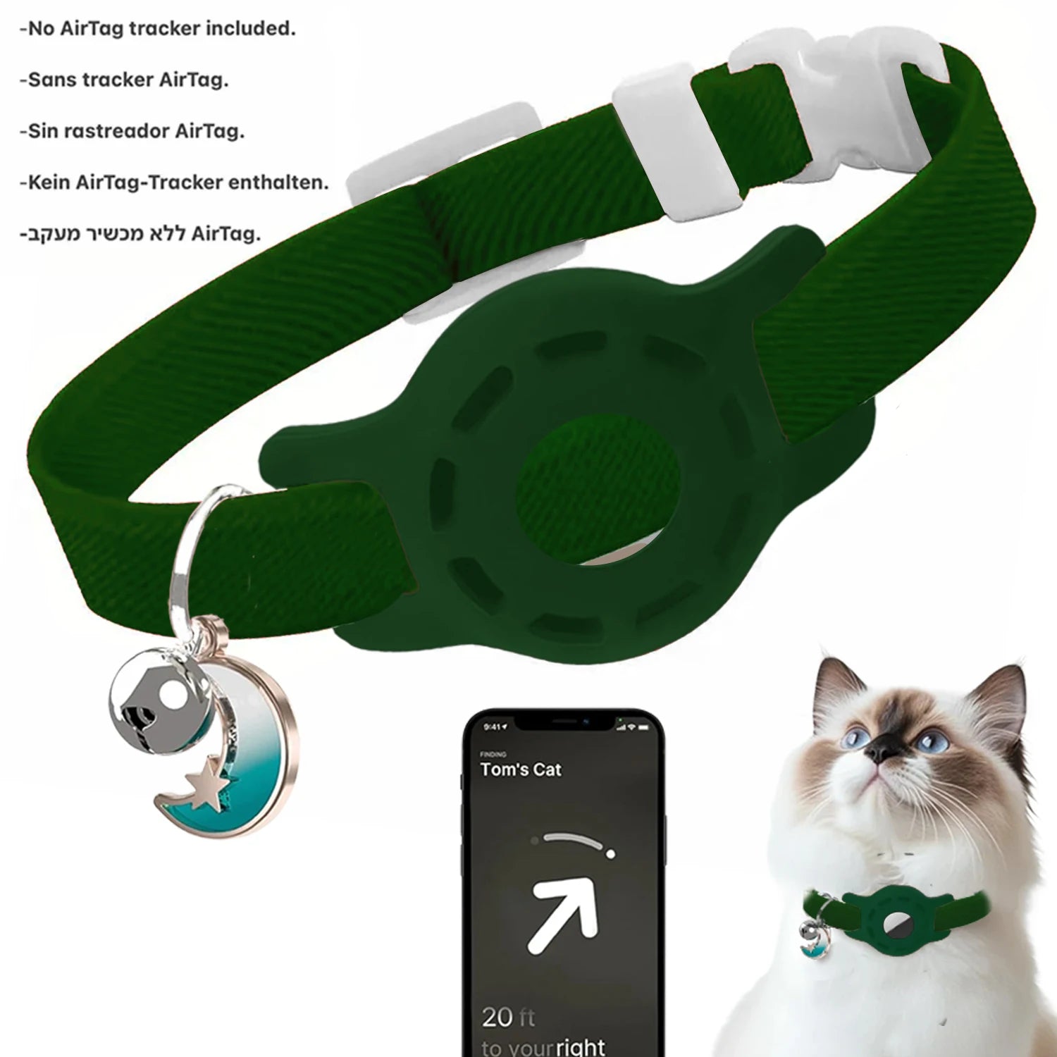 Fashion Airtag Cat Collar — Adjustable with Bell & Anti-Lost Tag Holder