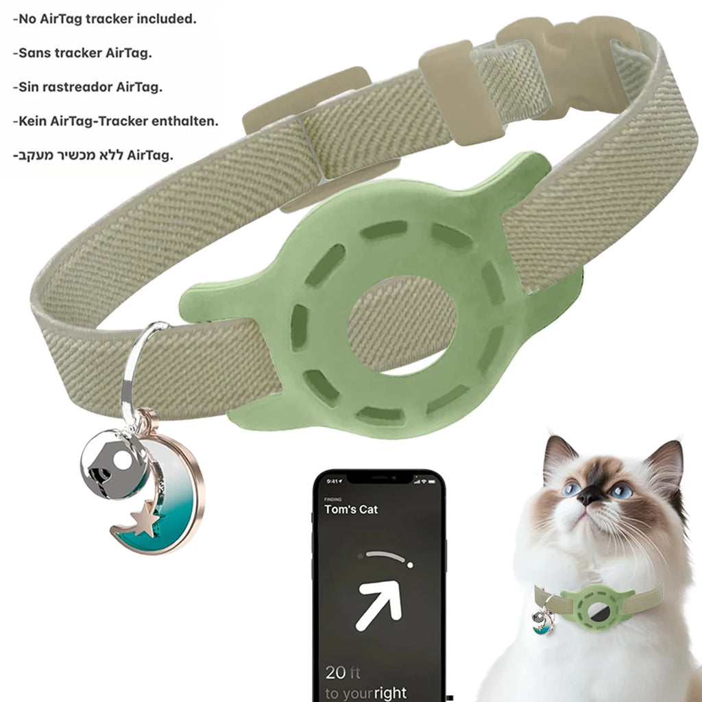 Fashion Airtag Cat Collar — Adjustable with Bell & Anti-Lost Tag Holder