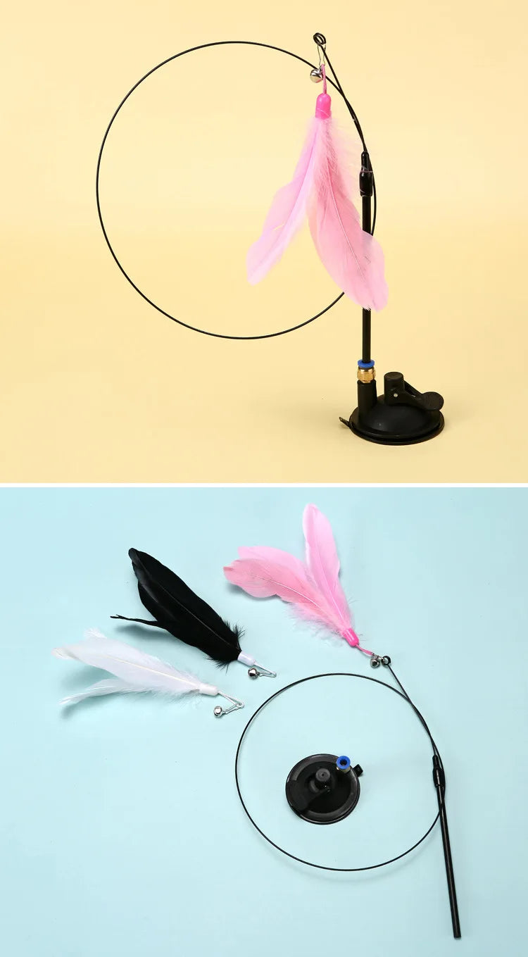 Interactive Cat Feather Wand Toy | Hands-Free Suction Cup