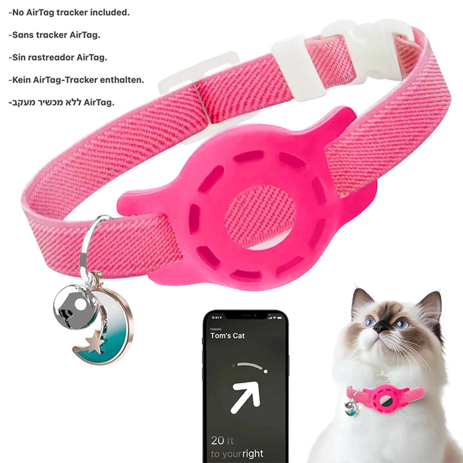 Fashion Airtag Cat Collar — Adjustable with Bell & Anti-Lost Tag Holder