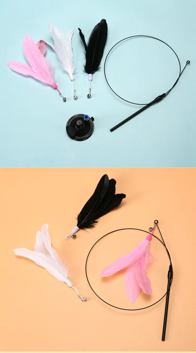 Interactive Cat Feather Wand Toy | Hands-Free Suction Cup