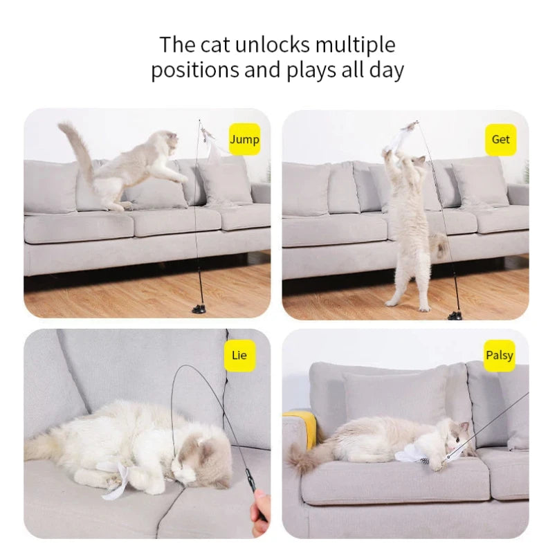 Interactive Cat Feather Wand Toy | Hands-Free Suction Cup