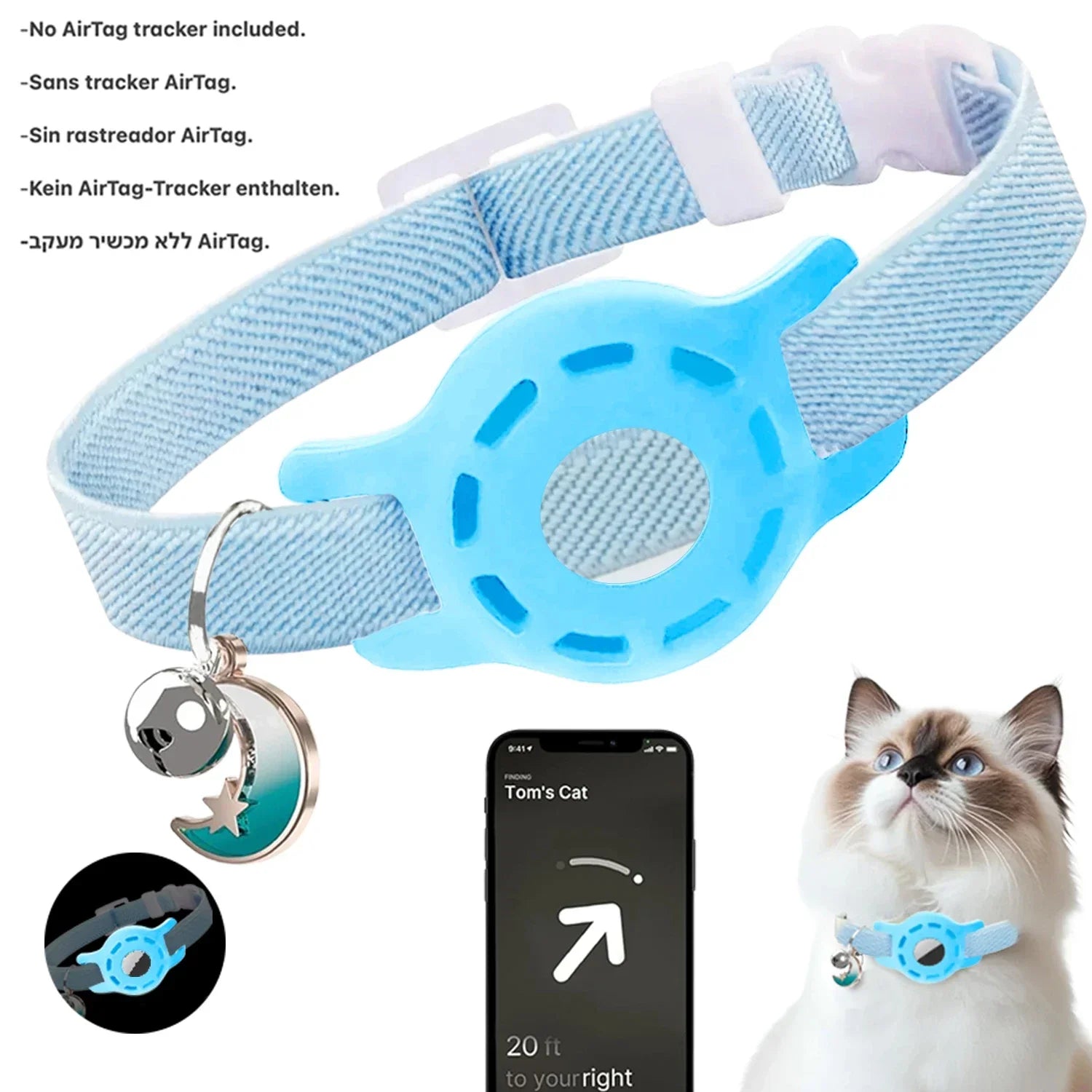 Fashion Airtag Cat Collar — Adjustable with Bell & Anti-Lost Tag Holder