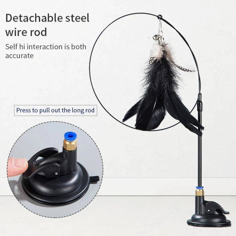 Interactive Cat Feather Wand Toy | Hands-Free Suction Cup