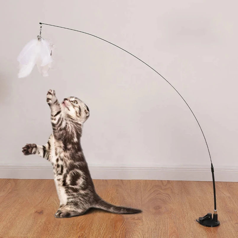 Interactive Cat Feather Wand Toy | Hands-Free Suction Cup