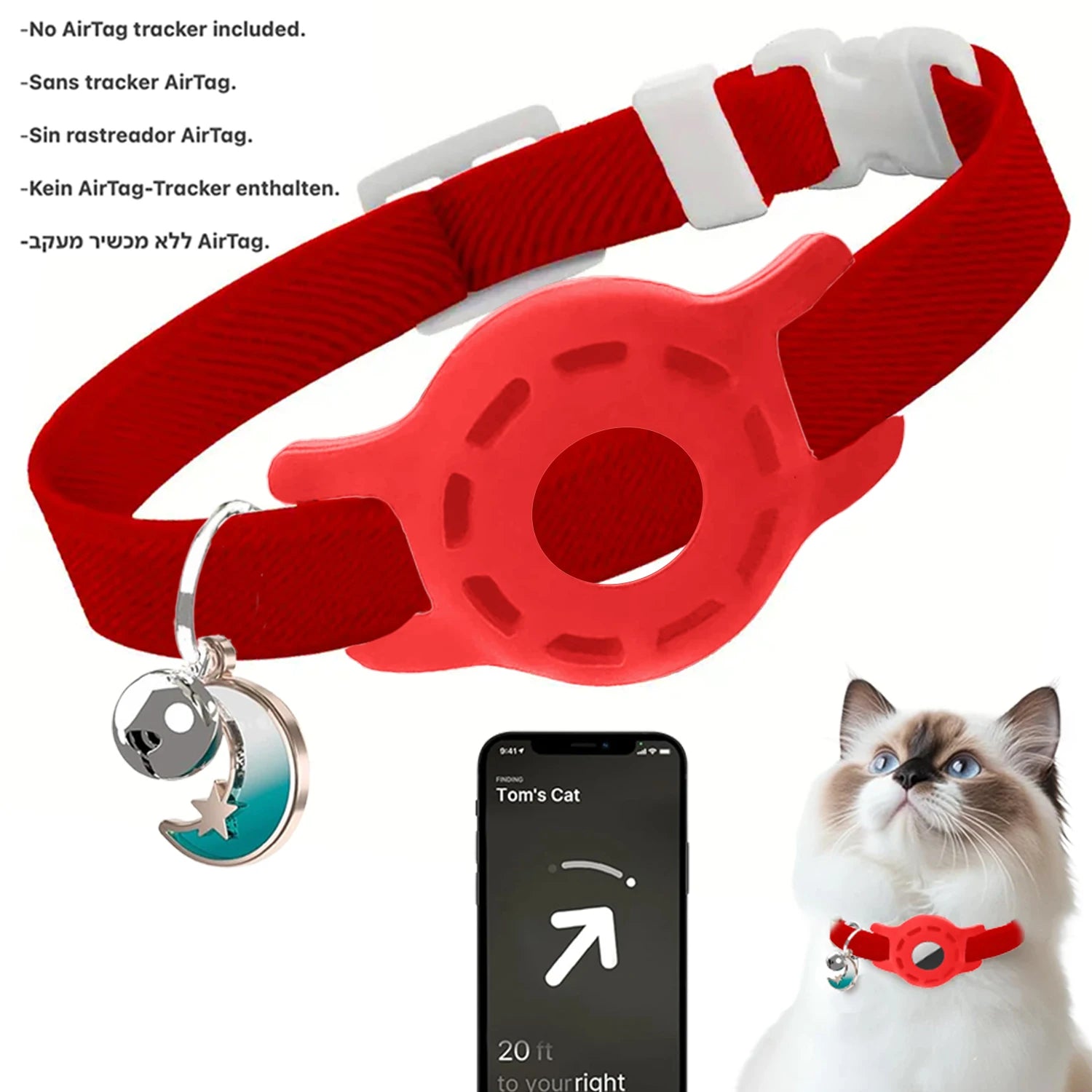 Fashion Airtag Cat Collar — Adjustable with Bell & Anti-Lost Tag Holder