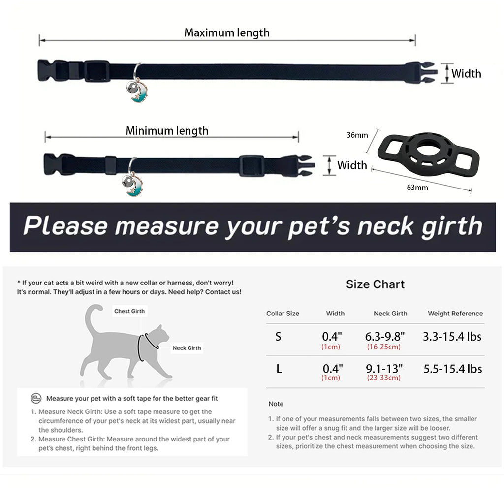 Fashion Airtag Cat Collar — Adjustable with Bell & Anti-Lost Tag Holder