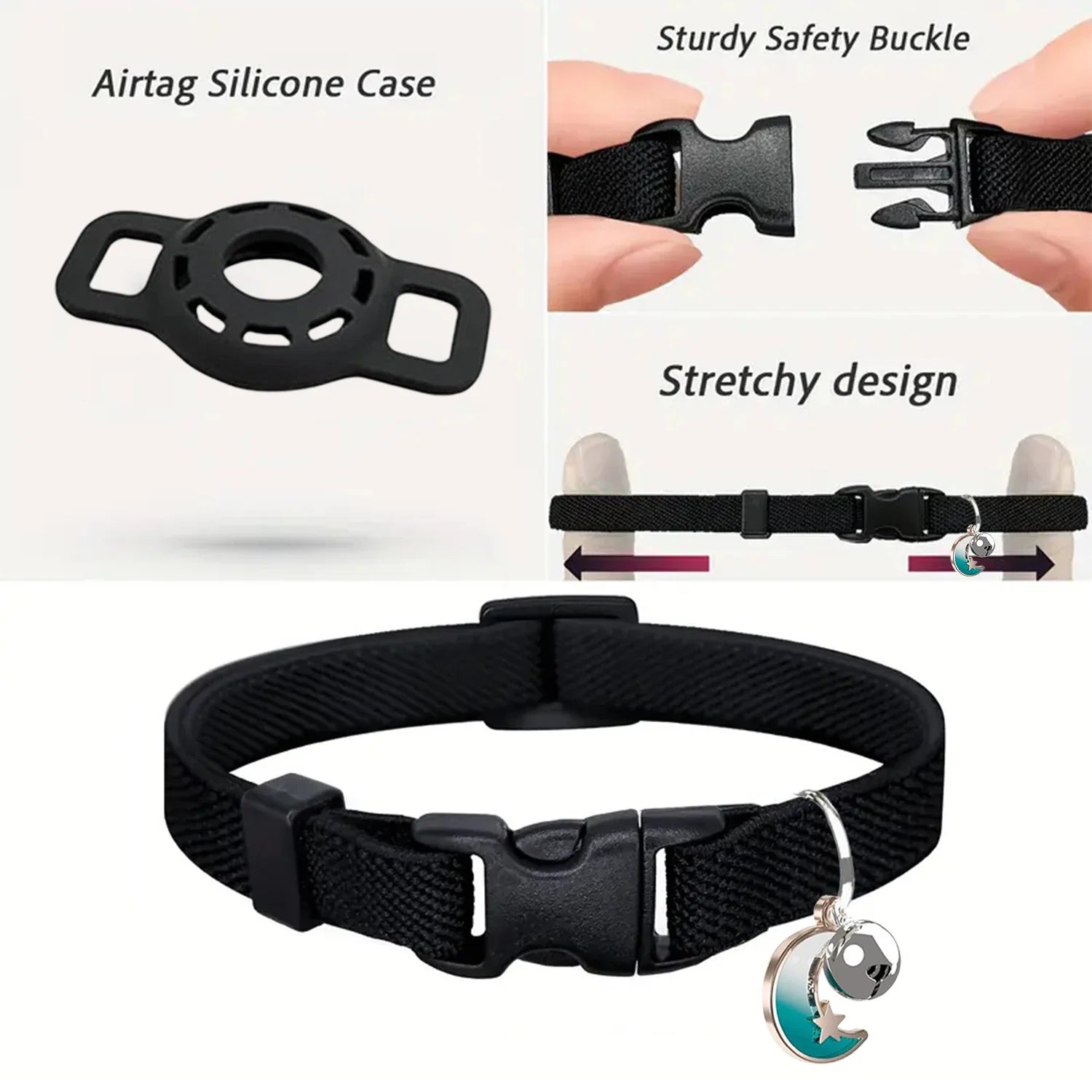 Fashion Airtag Cat Collar — Adjustable with Bell & Anti-Lost Tag Holder