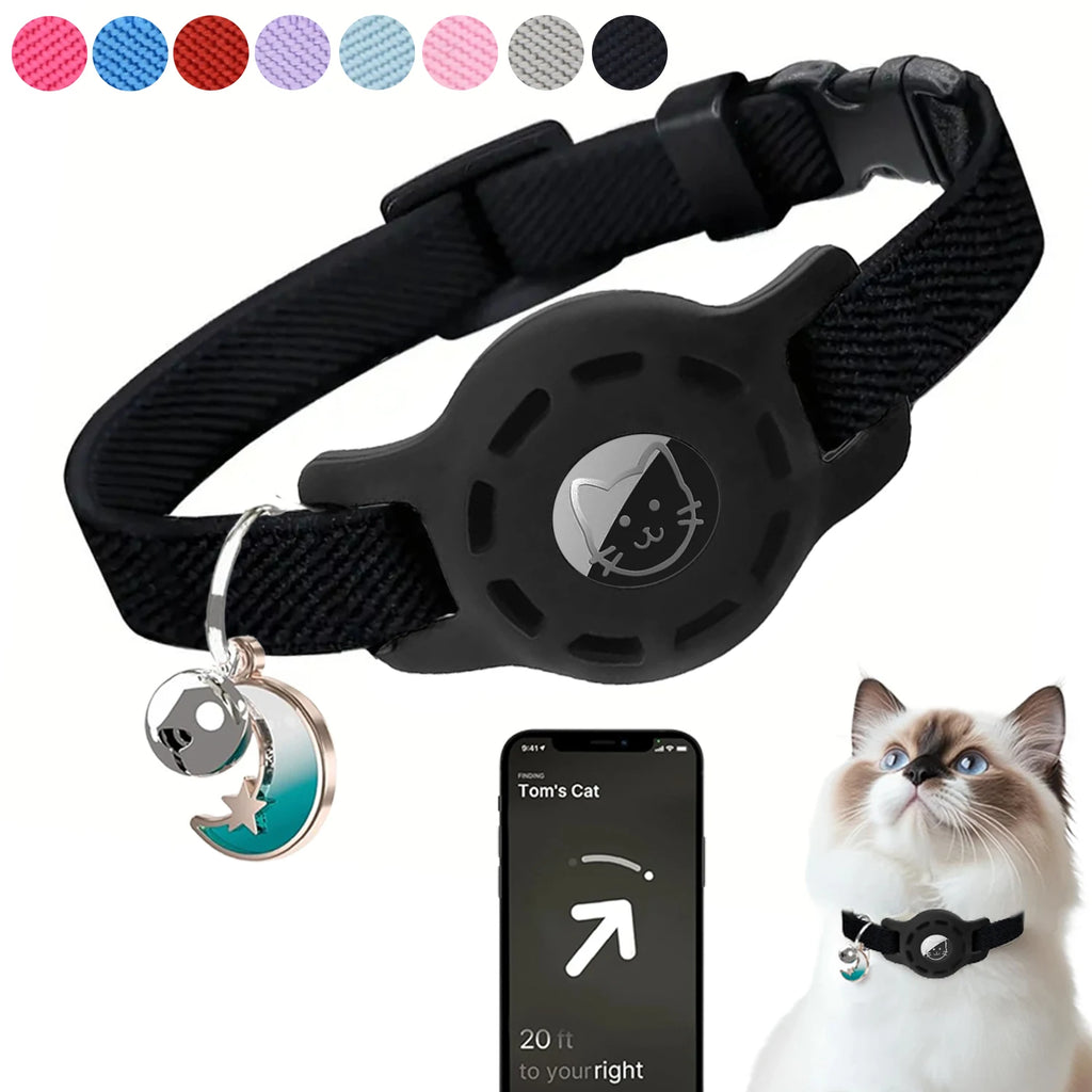 Fashion Airtag Cat Collar — Adjustable with Bell & Anti-Lost Tag Holder