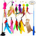 12 Pack Interactive Cat Toy Set — Feather Wand Teaser for Kittens & Cats