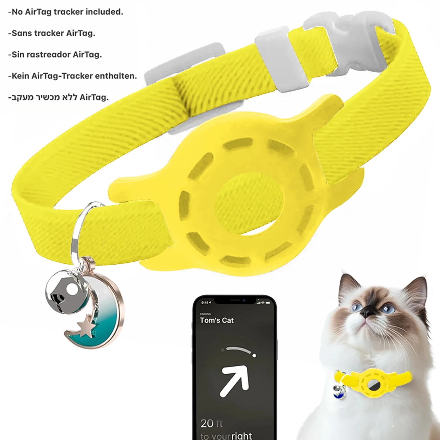 Fashion Airtag Cat Collar — Adjustable with Bell & Anti-Lost Tag Holder
