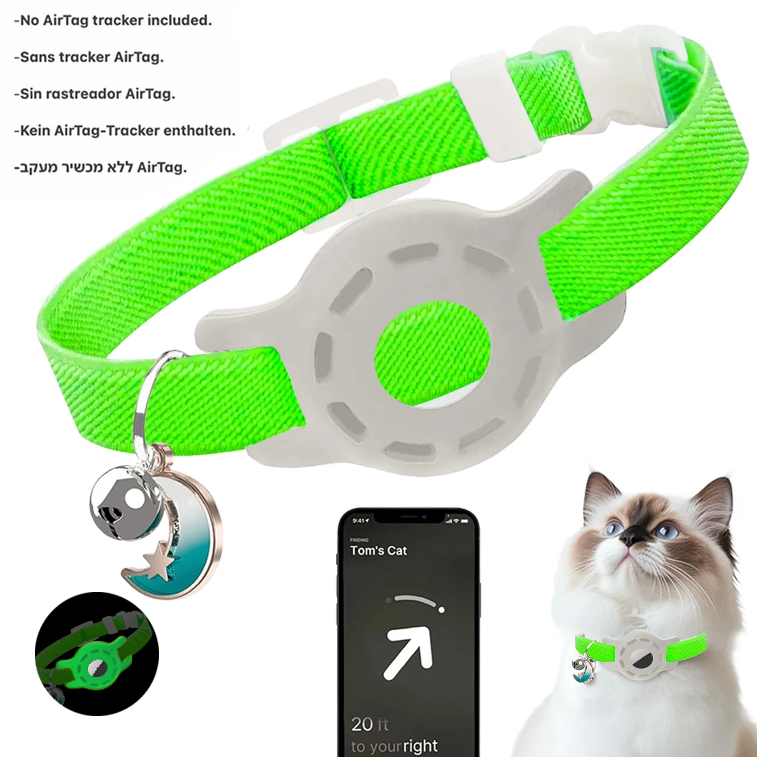 Fashion Airtag Cat Collar — Adjustable with Bell & Anti-Lost Tag Holder