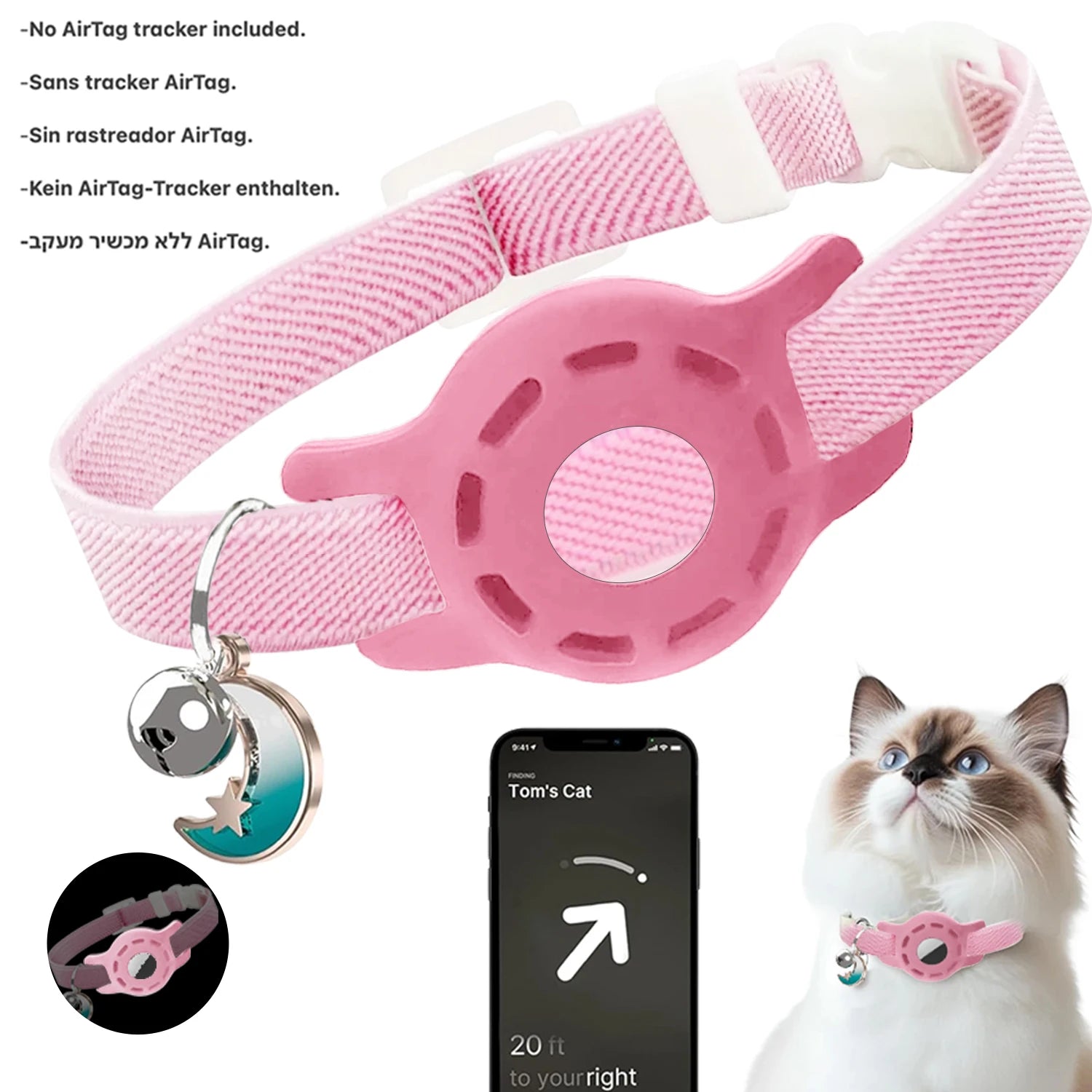 Fashion Airtag Cat Collar — Adjustable with Bell & Anti-Lost Tag Holder